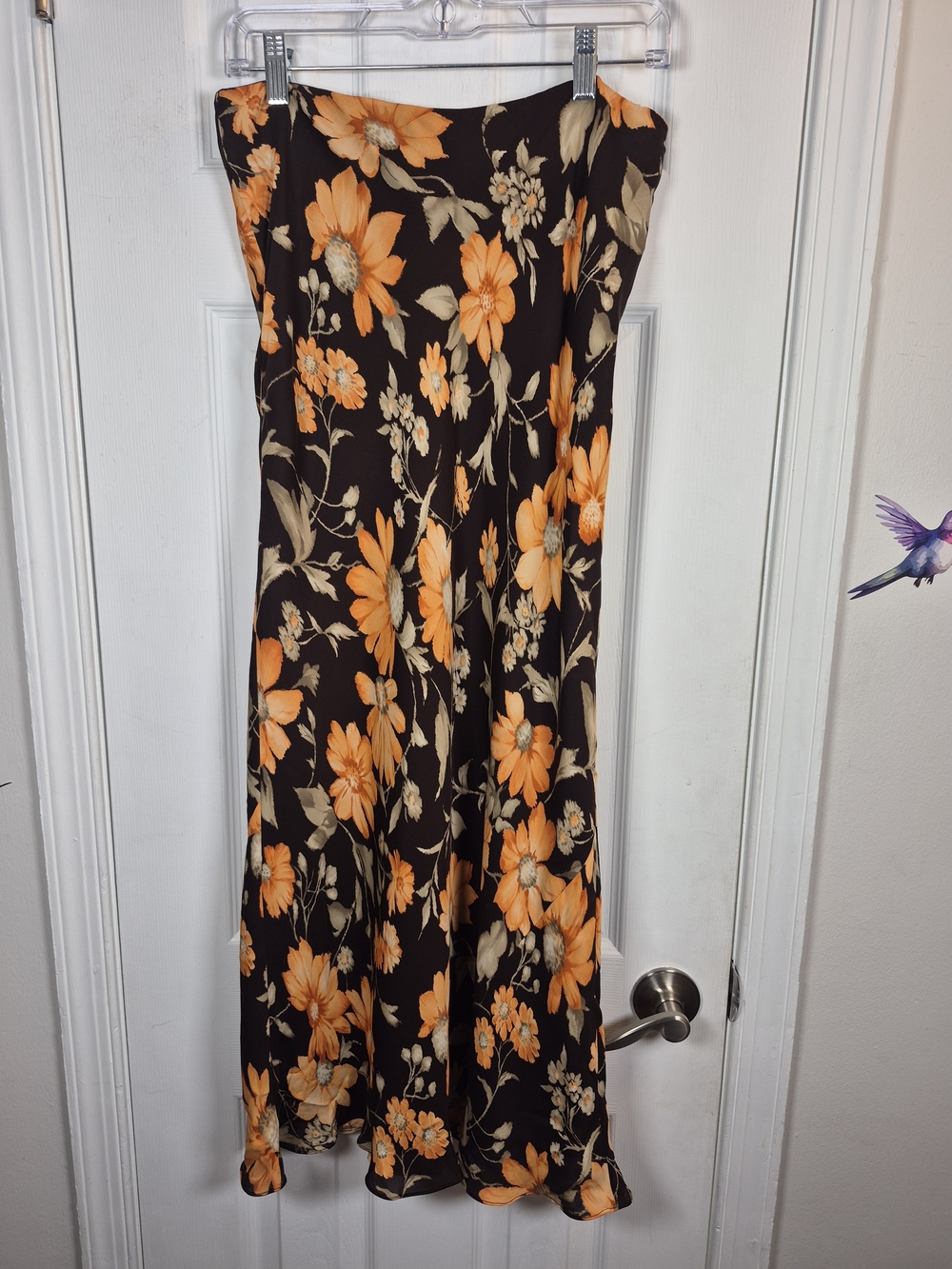 Jones New York 100% Silk 90s Vintage Floral Midi Skirt Brown Orange Size 10